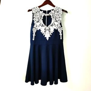 Embroidered Sweetheart Lace Neckline Navy Woven Flare Wedding Prom Party Dress16